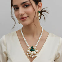 Marudhar Creations Heritage Matte Finish Pota Stone And Mother Of Pearls Necklace Set