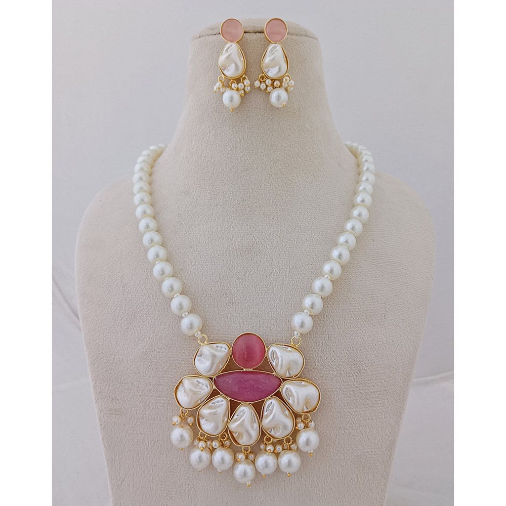 Marudhar Creations Heritage Matte Finish Pota Stone And Mother Of Pearls Necklace Set
