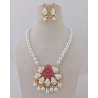 Marudhar Creations Heritage Matte Finish Pota Stone And Mother Of Pearls Necklace Set