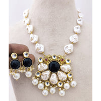 Marudhar Creations Heritage Matte Finish Pota Stone And Mother Of Pearls Necklace Set