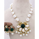 Marudhar Creations Heritage Matte Finish Pota Stone And Mother Of Pearls Necklace Set