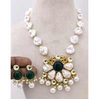 Marudhar Creations Heritage Matte Finish Pota Stone And Mother Of Pearls Necklace Set