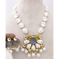 Marudhar Creations Heritage Matte Finish Pota Stone And Mother Of Pearls Necklace Set