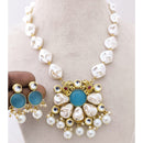 Marudhar Creations Heritage Matte Finish Pota Stone And Mother Of Pearls Necklace Set