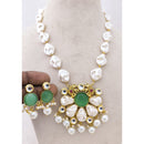 Marudhar Creations Heritage Matte Finish Pota Stone And Mother Of Pearls Necklace Set