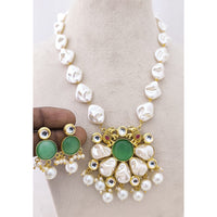 Marudhar Creations Heritage Matte Finish Pota Stone And Mother Of Pearls Necklace Set