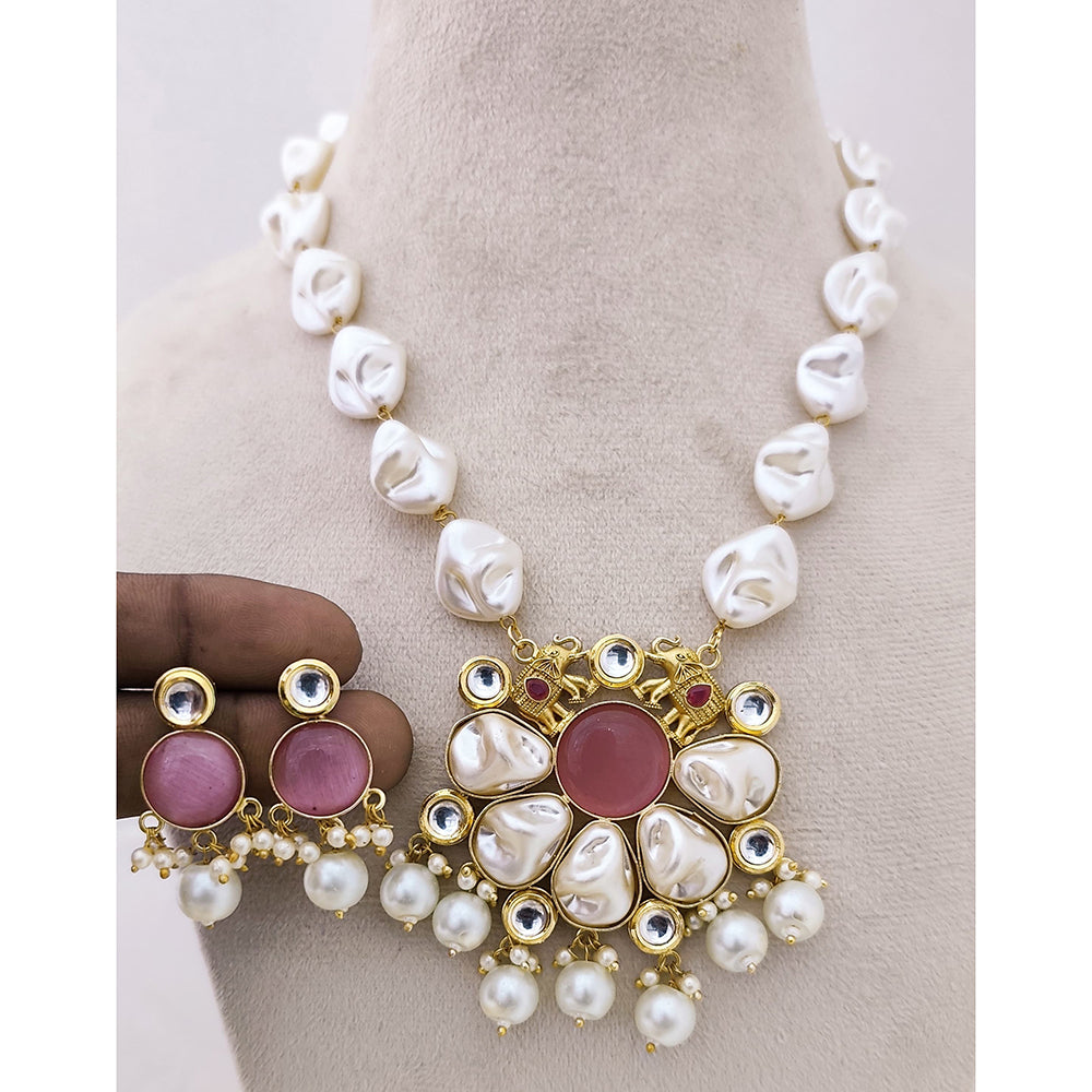 Marudhar Creations Heritage Matte Finish Pota Stone And Mother Of Pearls Necklace Set