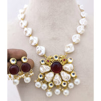 Marudhar Creations Heritage Matte Finish Pota Stone And Mother Of Pearls Necklace Set