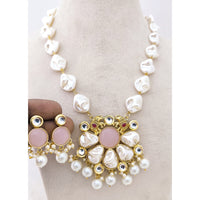 Marudhar Creations Heritage Matte Finish Pota Stone And Mother Of Pearls Necklace Set