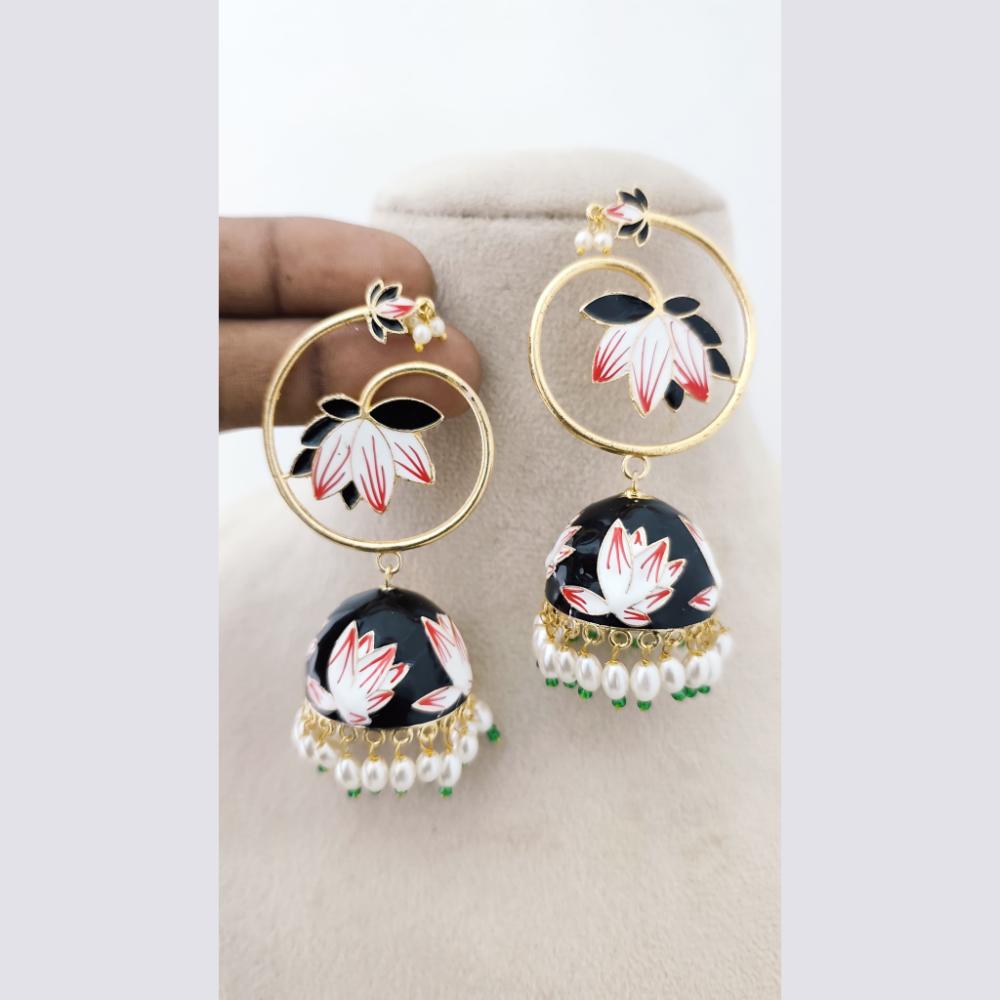 Marudhar Creations Royal Gold Matte Finish  Pearl Meenakari Jhumki Earrings