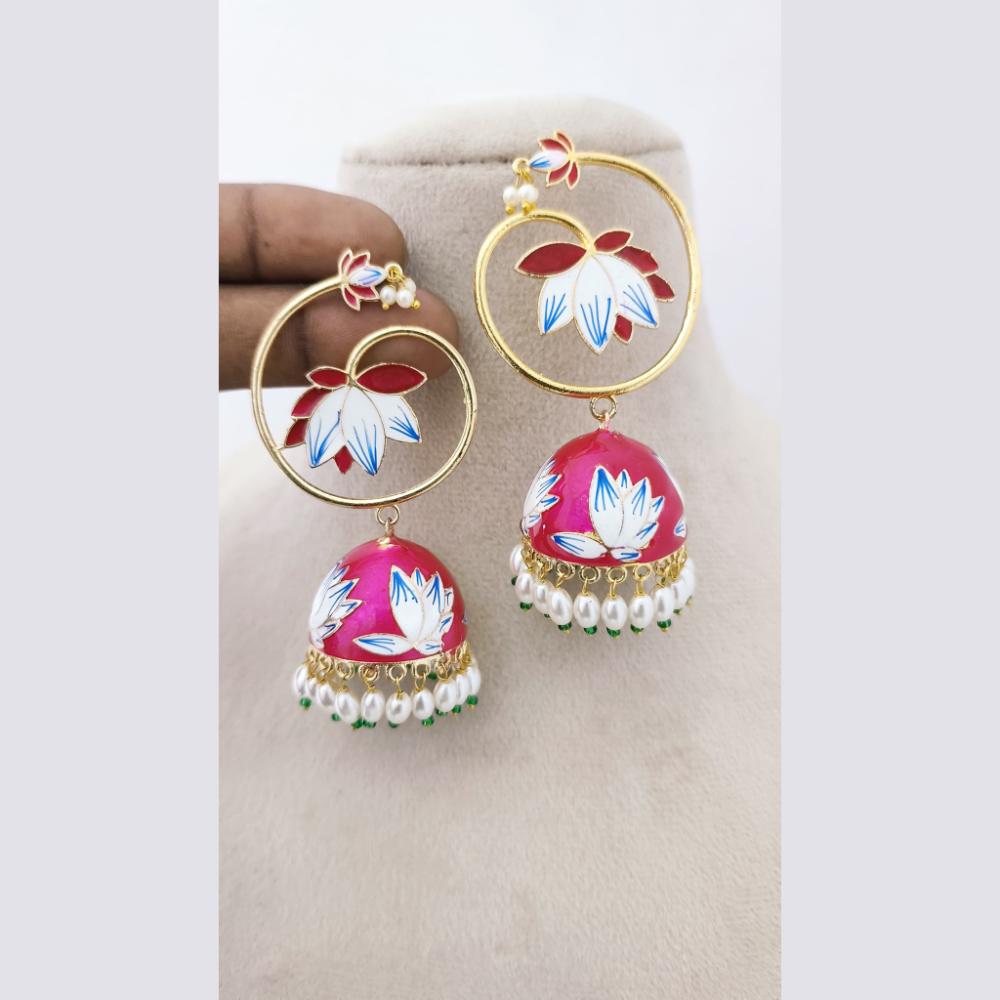 Marudhar Creations Royal Gold Matte Finish  Pearl Meenakari Jhumki Earrings