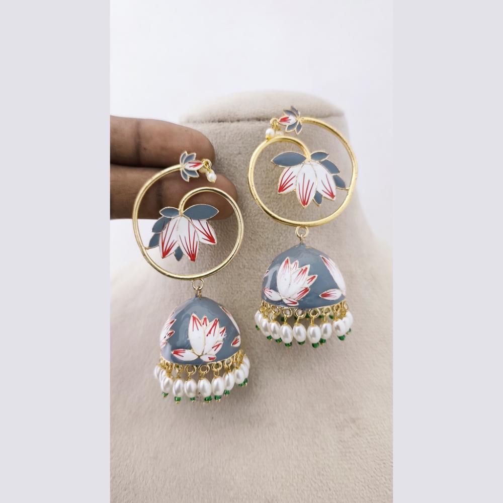 Marudhar Creations Royal Gold Matte Finish  Pearl Meenakari Jhumki Earrings