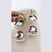 Marudhar Creations Royal Gold Matte Finish  Pearl Meenakari Jhumki Earrings