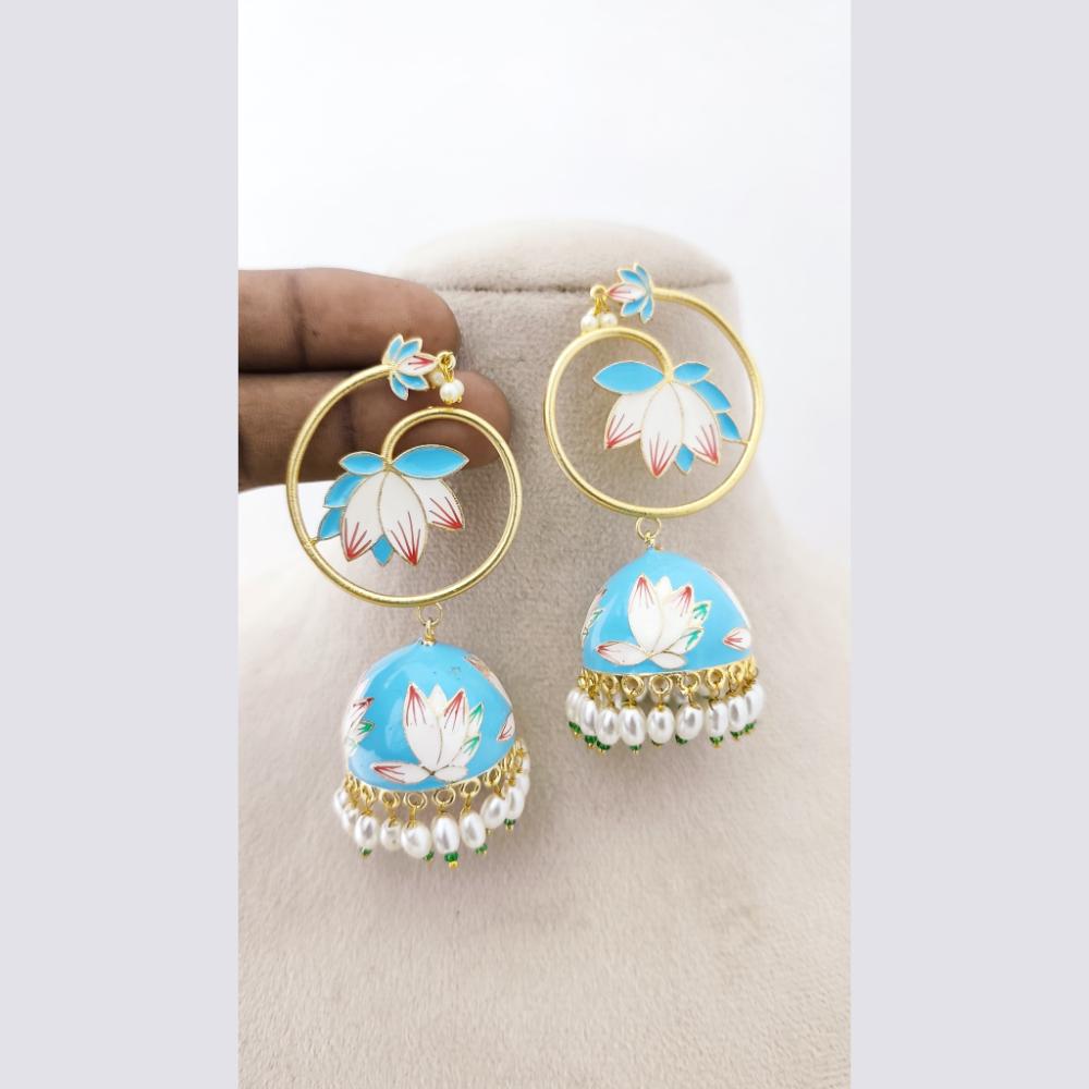 Marudhar Creations Royal Gold Matte Finish  Pearl Meenakari Jhumki Earrings