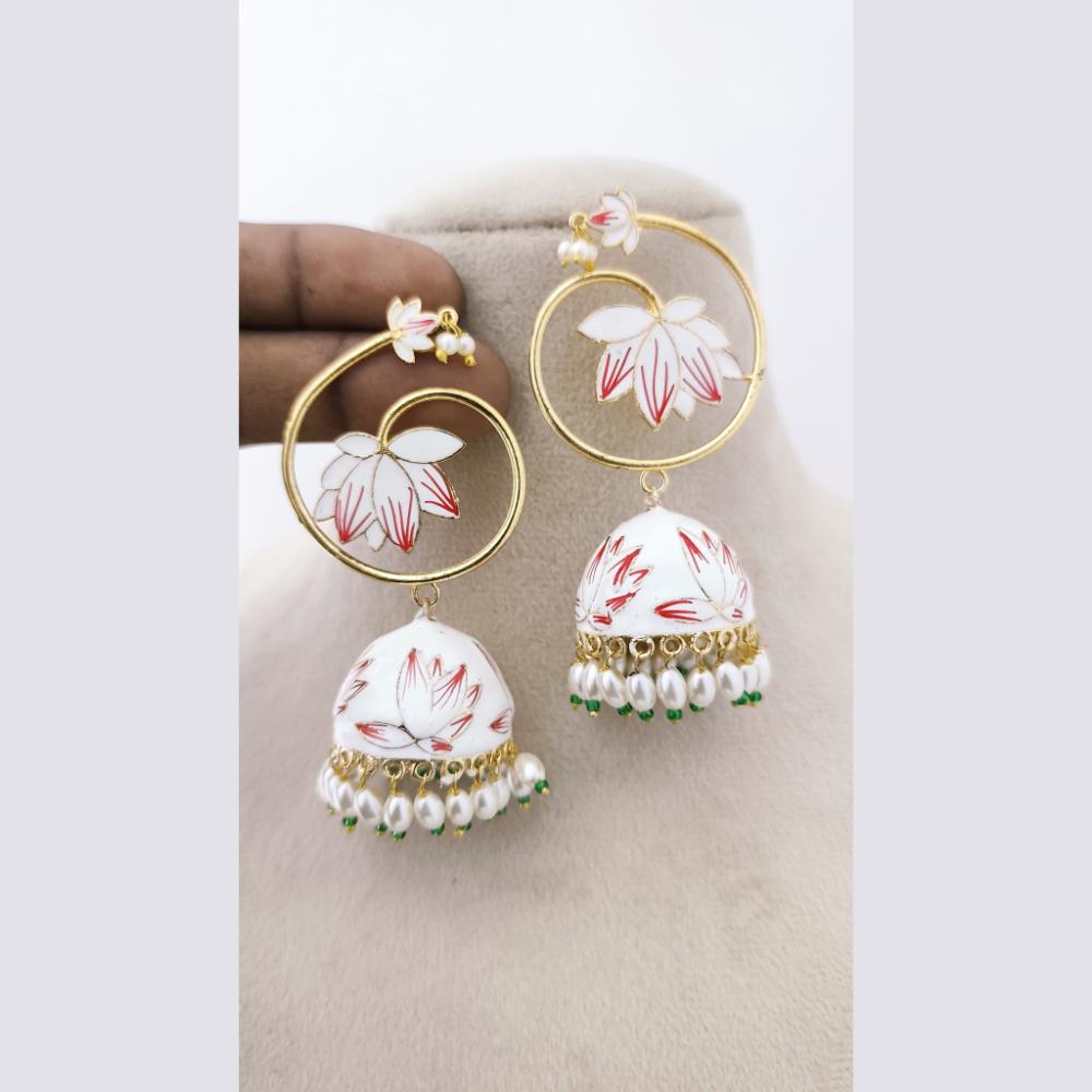 Marudhar Creations Royal Gold Matte Finish  Pearl Meenakari Jhumki Earrings