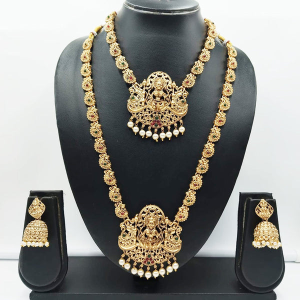 Merwara Gold Plated Matte Finish Pota Stone Temple Necklace Combo