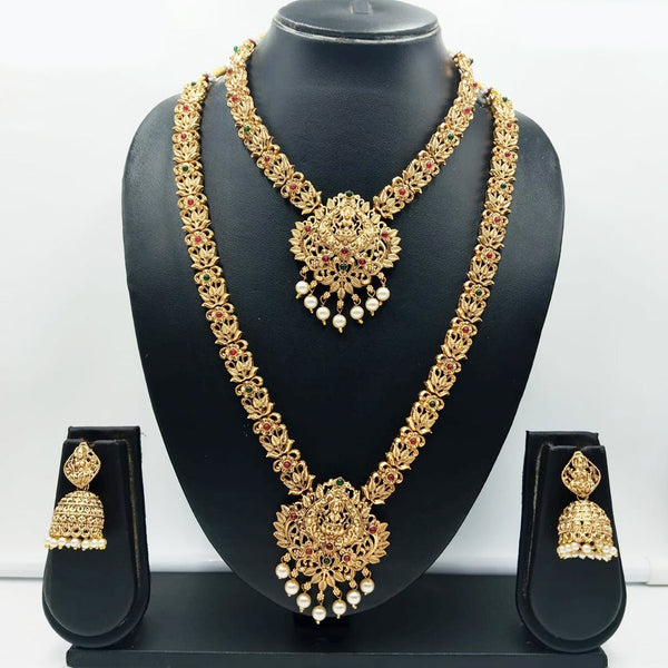 Merwara Gold Plated Matte Finish Pota Stone Temple Necklace Combo