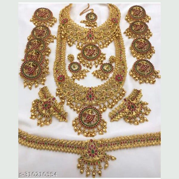 Merwara Gold Plated Matte Finish Pota Stone Bridal Set