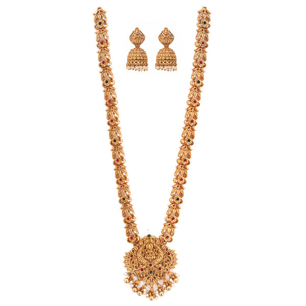 Merwara Gold Plated Pota Stone Temple Long Necklace Set