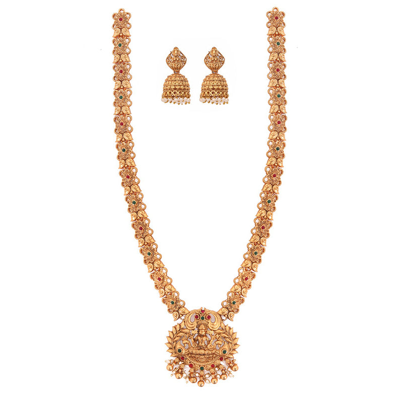 Merwara Gold Plated Pota Stone Temple Long Necklace Set