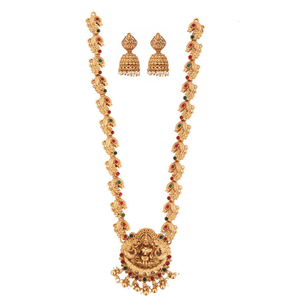 Merwara Gold Plated Pota Stone Temple Long Necklace Set