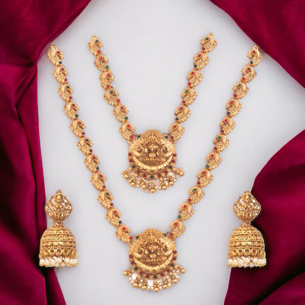 Merwara Gold Plated Pota Stone Temple Necklace Combo