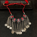 Deep Jewell Oxidised Plated Afghani Coin Meenakari Necklace
