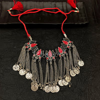 Deep Jewell Oxidised Plated Afghani Coin Meenakari Necklace