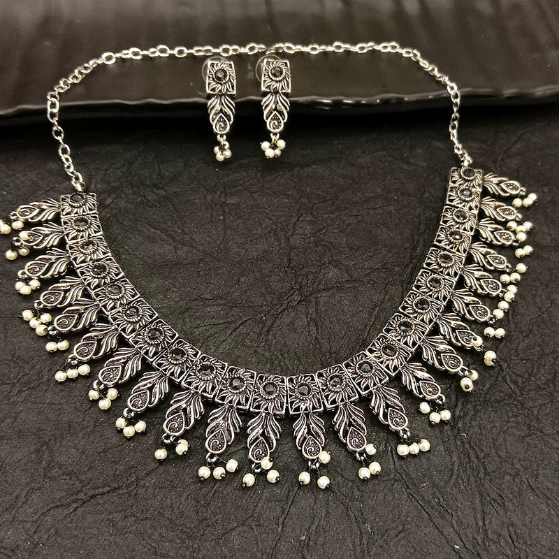 Deep Jewell Oxidised Plated Pearl Necklace Set