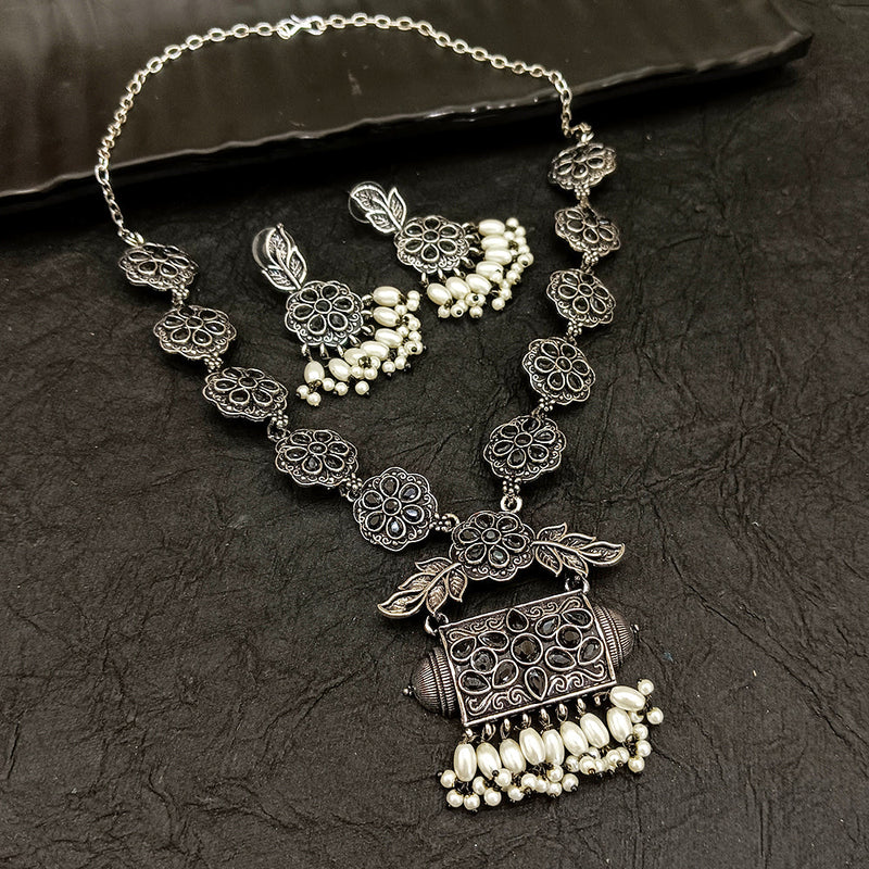 Deep Jewell Oxidised Plated Leaf Necklace Set