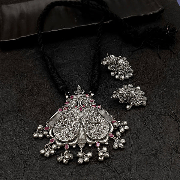 Deep Jewell Oxidised Plated  Kundan Stone Necklace Set