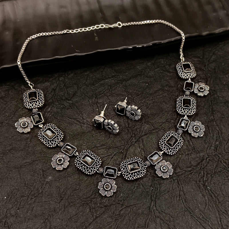 Deep Jewell Oxidised Plated Crystal Stone Necklace Set