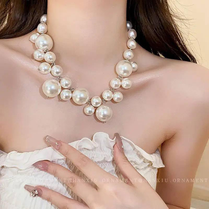 Glam Jewellery Retro Pearl French Exaggerated Collar Chain Temperament Necklace