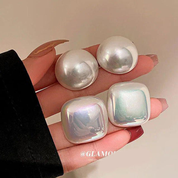 Glam Jewellery Shiny Round And Square Baroque  Pearl Stud Earrings