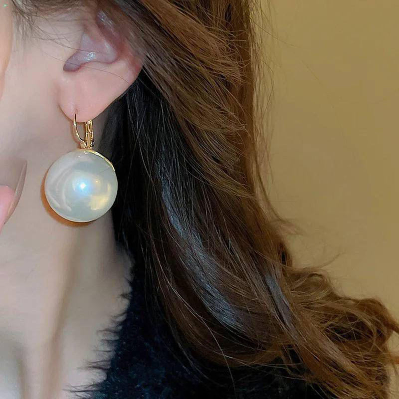 Glam Jewellery Fashionable Commuter Large Pearl Ear Buckle Versatile Stud Earrings