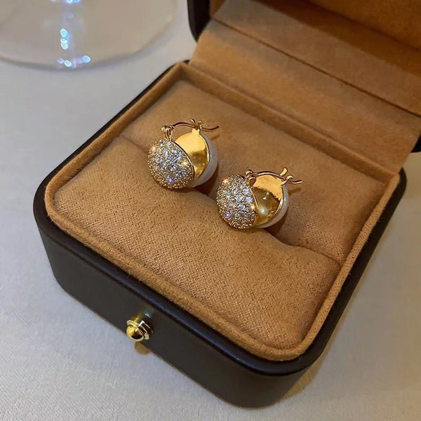 Glam Jewellery Gold Plated Zircon Studded Ball Hoop Duo Earrings