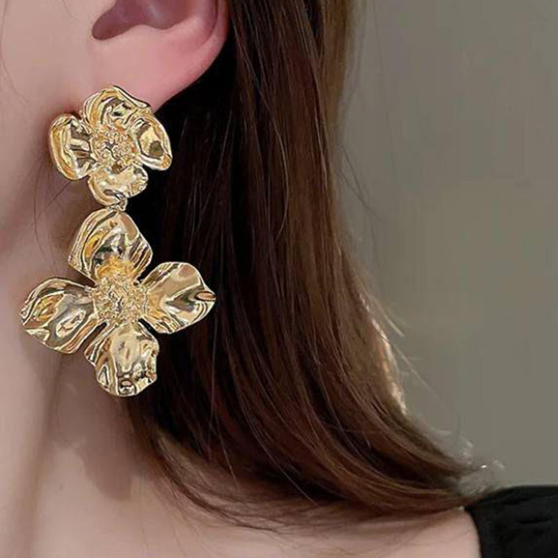 Glam Jewellery Gold Electroplated Metal Cold Wind Floral Drop Earrings