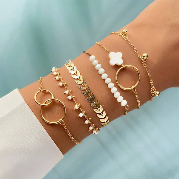 Glam Jewellery Rose Gold Plated Alloy Made 6Pcs Mix Style Pamura Charm Beads Femme Chain Bracelet