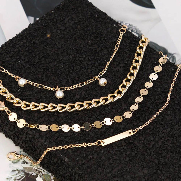 Glam Jewellery Electroplated Pearl Beaded Charm Chain Bracelet Set Of 4 Pieces