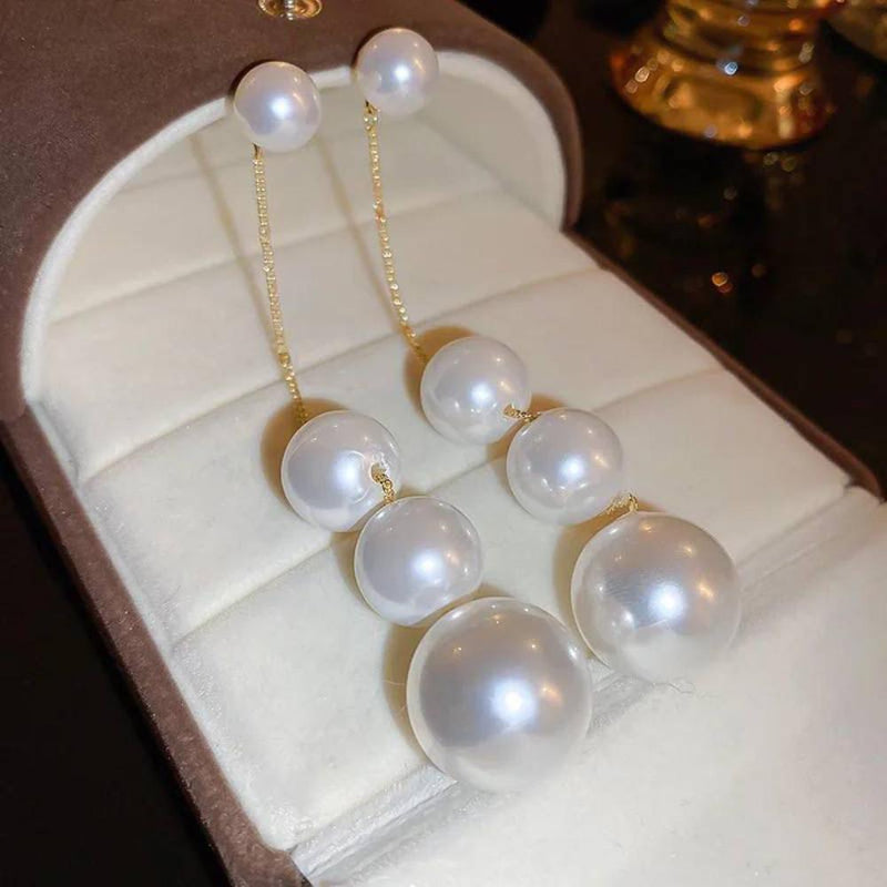 Glam Jewellery Gold Electroplated Baroque Pearl Bouncelles Long Drop Earrings