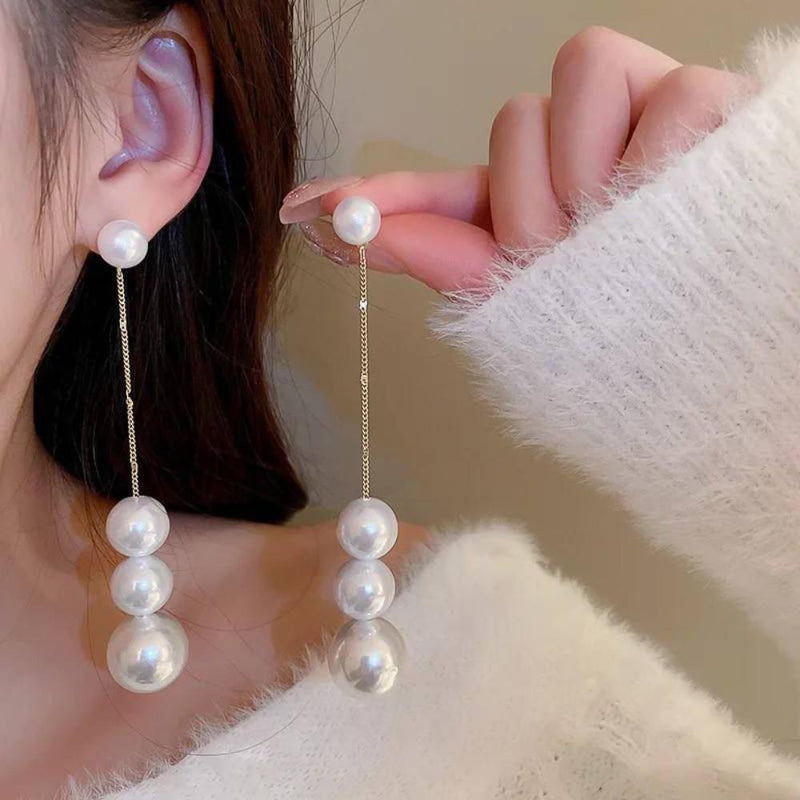 Glam Jewellery Gold Electroplated Baroque Pearl Bouncelles Long Drop Earrings