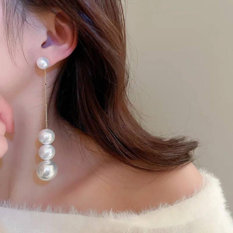 Glam Jewellery Gold Electroplated Baroque Pearl Bouncelles Long Drop Earrings