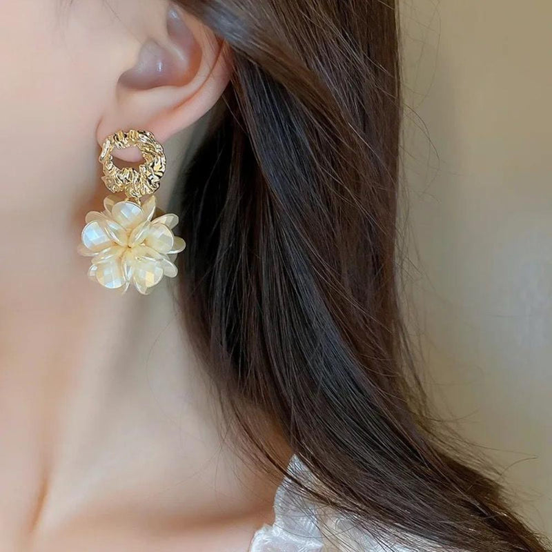 Glam Jewellery Gold Electroplated Resin Acrylic Floral Drop Earrings