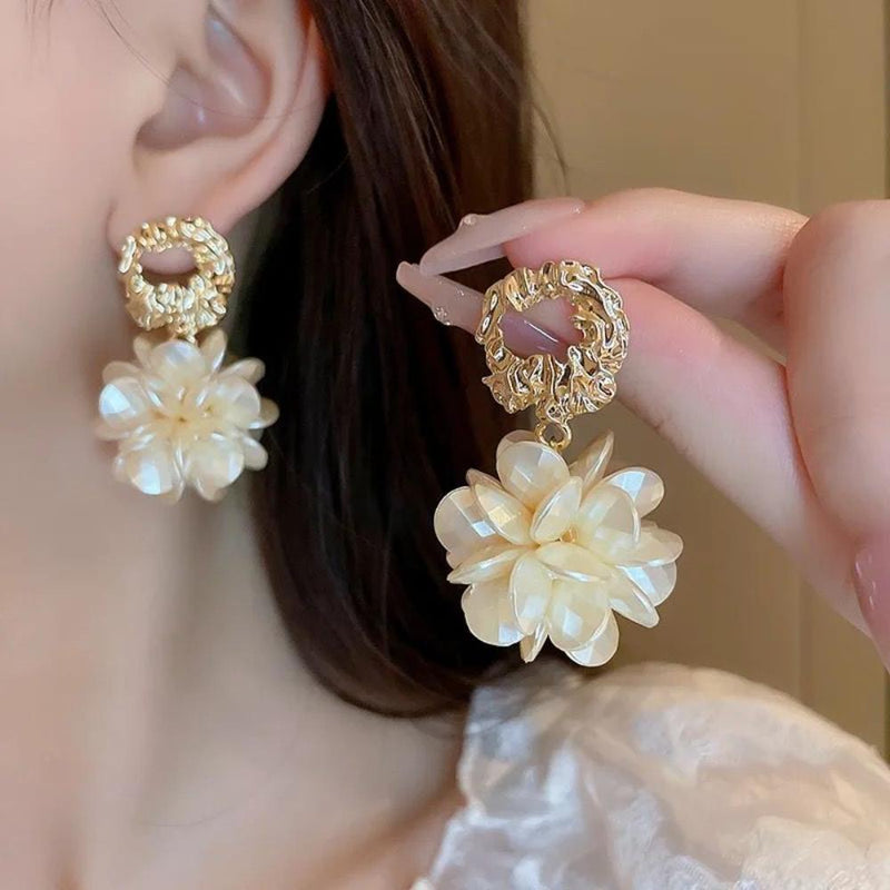 Glam Jewellery Gold Electroplated Resin Acrylic Floral Drop Earrings