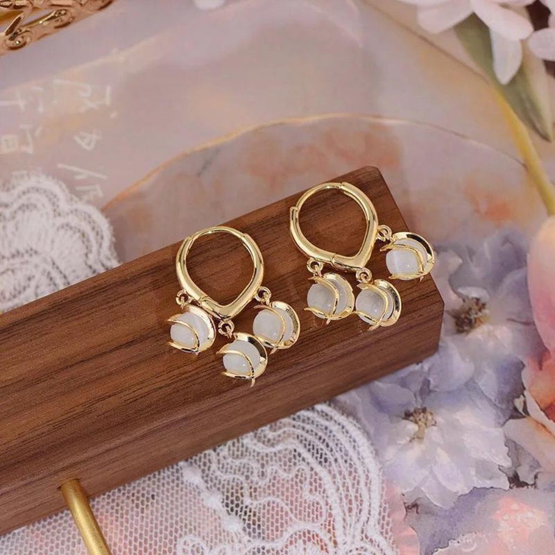 Glam Jewellery Gold Electroplated Cat Eye Opal Drop Huggies Earrings