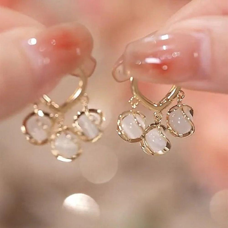 Glam Jewellery Gold Electroplated Cat Eye Opal Drop Huggies Earrings