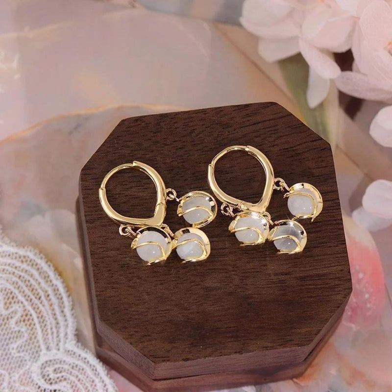 Glam Jewellery Gold Electroplated Cat Eye Opal Drop Huggies Earrings