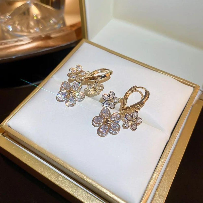 Glam Jewellery Gold Electroplated Zircon Studded High End Floral Drop Earrings