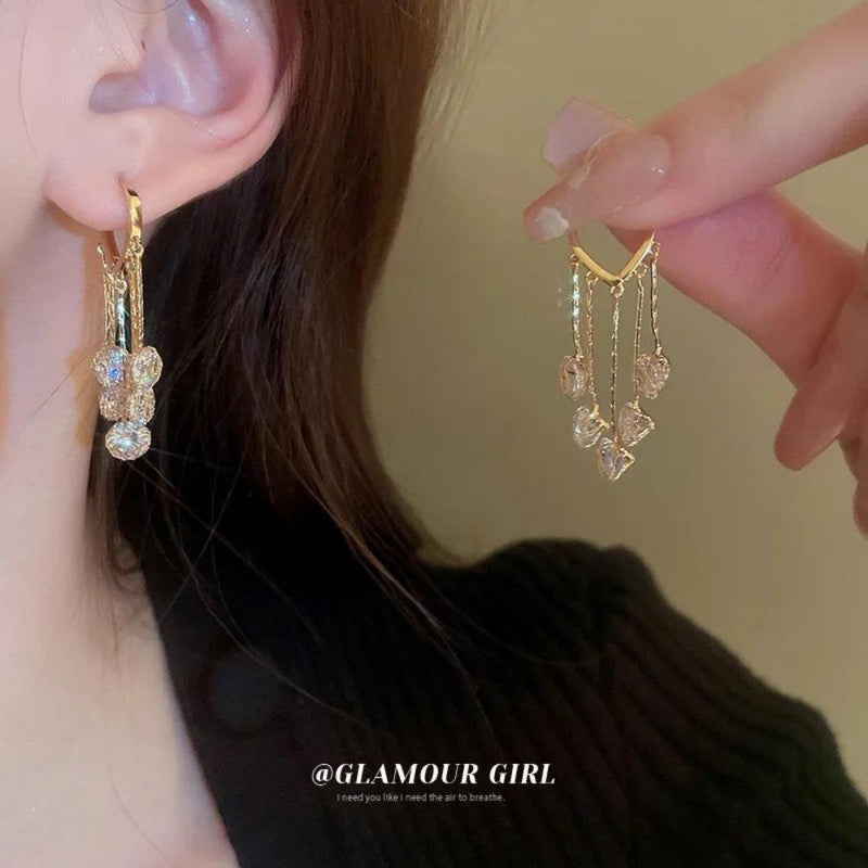 Glam Jewellery Gold Wlectroplated Pave Diamond Studded Multilayered Shiny Fringe Luxury Earrings