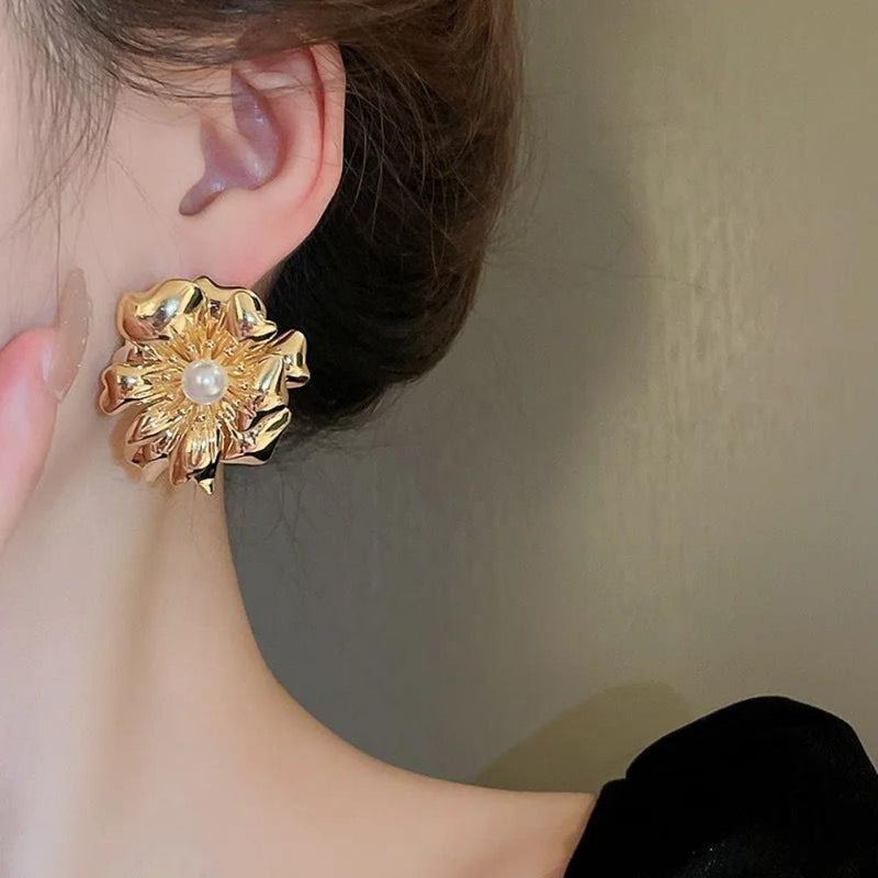 Glam Jewellery Gold Plated Exaggerated Metal Floral High End Retro French Earrings